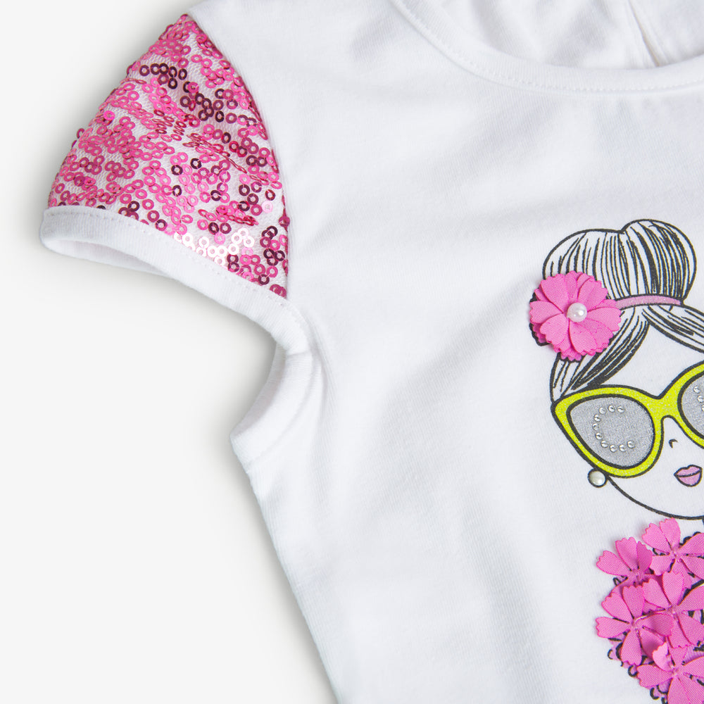 Conj. Camiseta punto elástico y falda gasa plisada