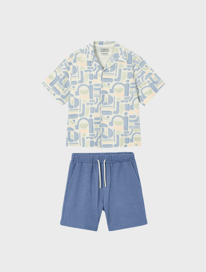 Conj. Camisa m/c punto estampada y Bermuda punto estructura