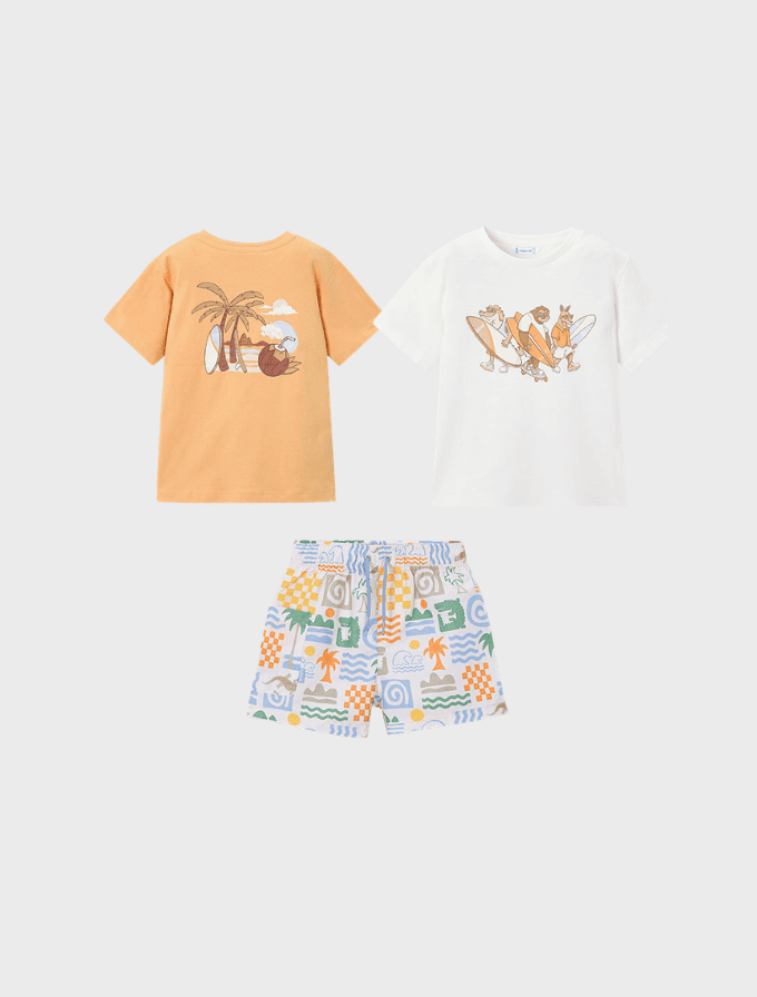 Conj. Set 2 camisetas y Bañador Bermuda Estampado