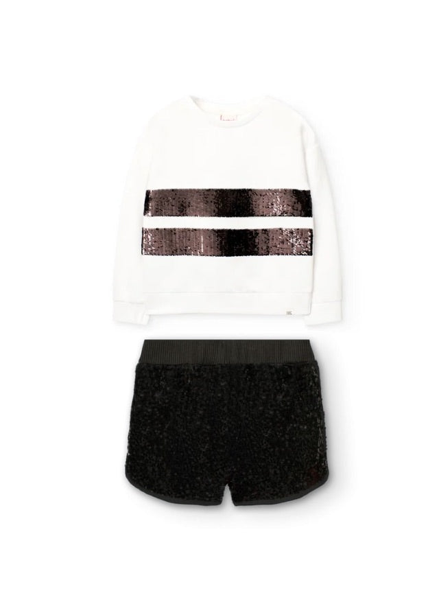 Conj. Sudadera Felpa Elástica Y Short Con Lentejuelas