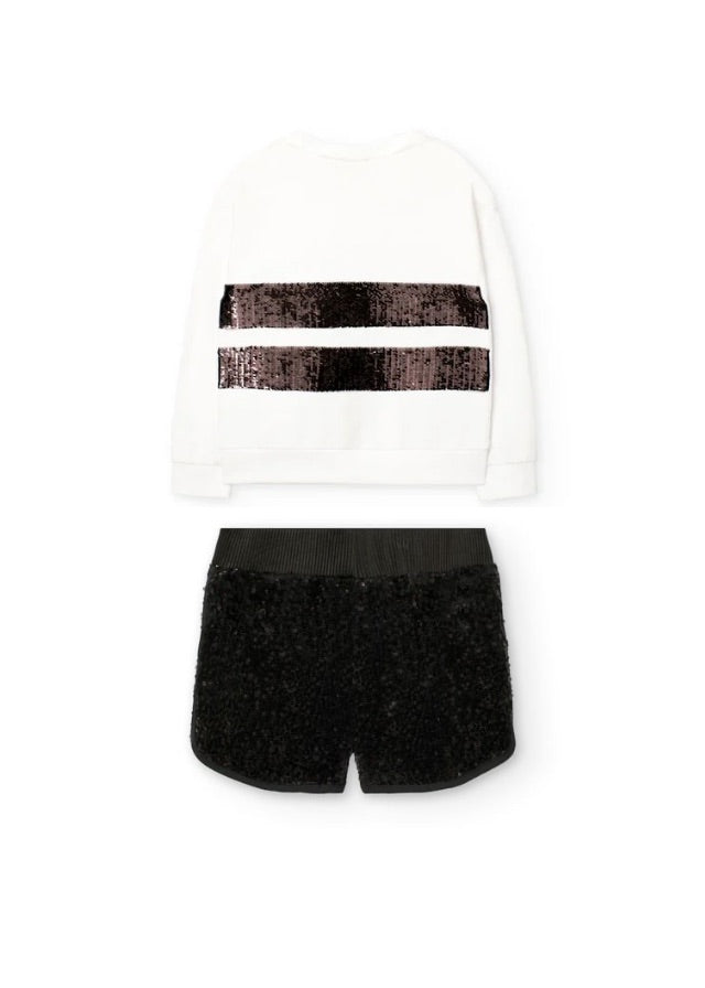 Conj. Sudadera Felpa Elástica Y Short Con Lentejuelas