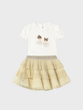 Conj. Camiseta m/c vestir y Falda tul plisado