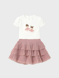 Conj. Camiseta m/c vestir y Falda tul plisado