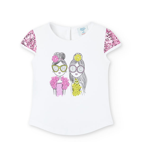 Conj. Camiseta punto elástico y falda gasa plisada