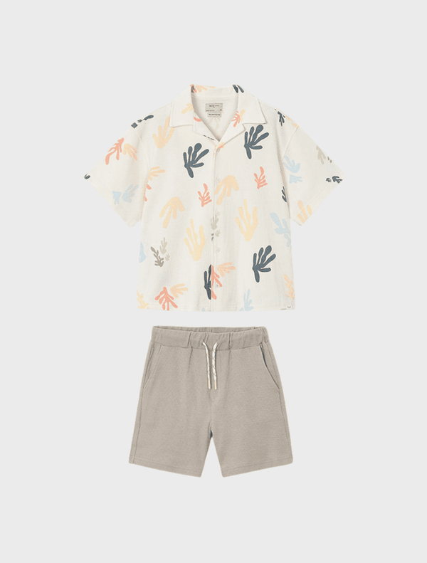 Conj. Camisa m/c punto estampada y Bermuda punto estructura