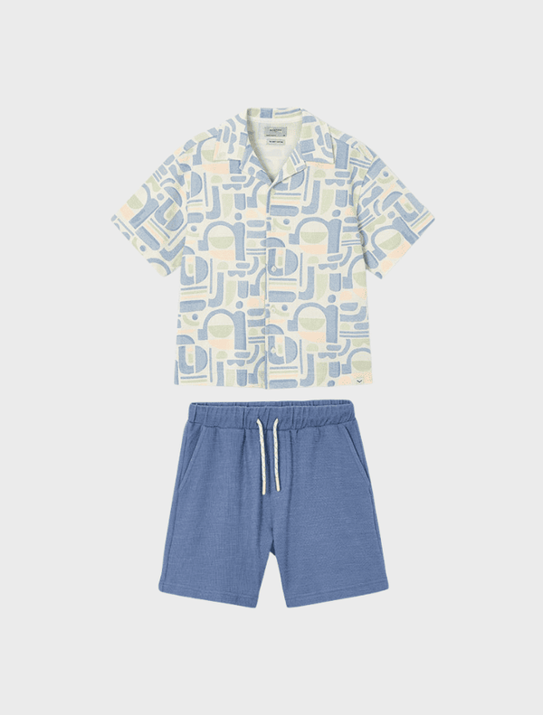 Conj. Camisa m/c punto estampada y Bermuda punto estructura