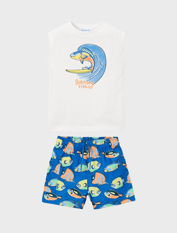 Conj. Camiseta tirantes y Bañador bermuda estampado
