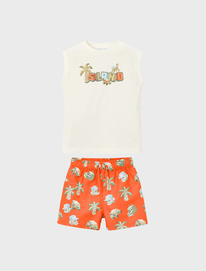 Conj. Camiseta tirantes y Bañador bermuda estampado