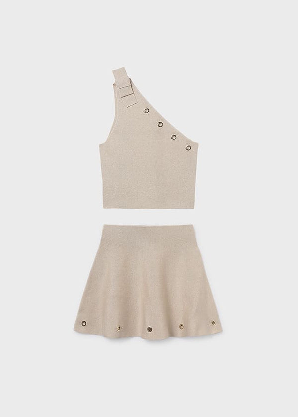 Conj. falda tricot ojetes