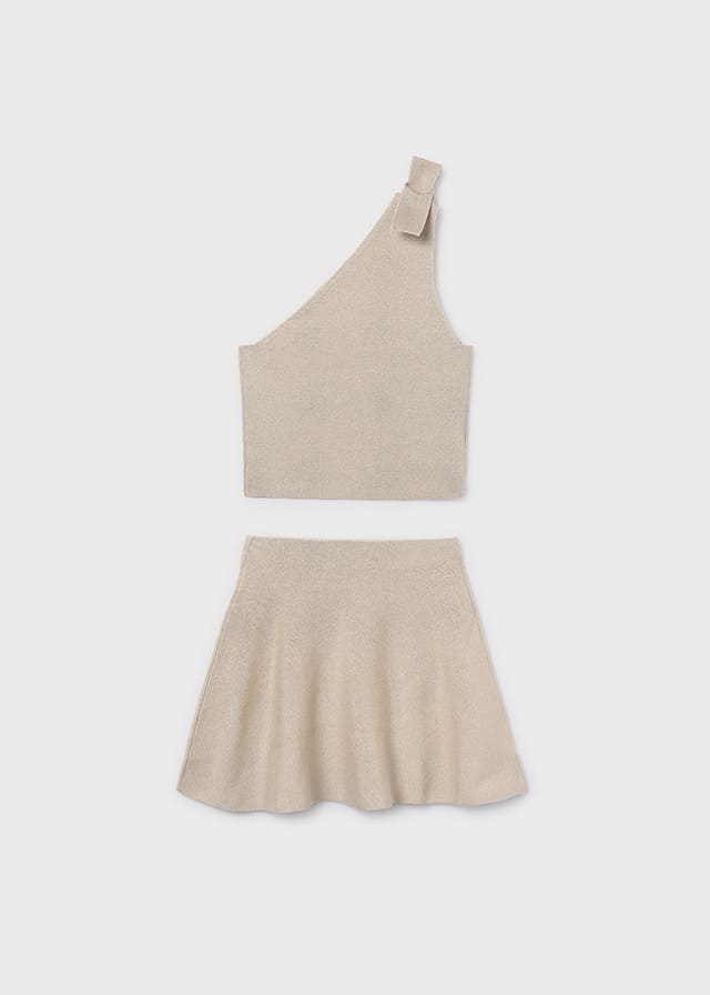 Conj. falda tricot ojetes
