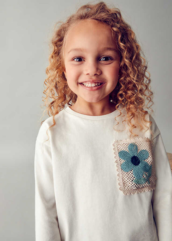 Camiseta m/l bolsillo crochet