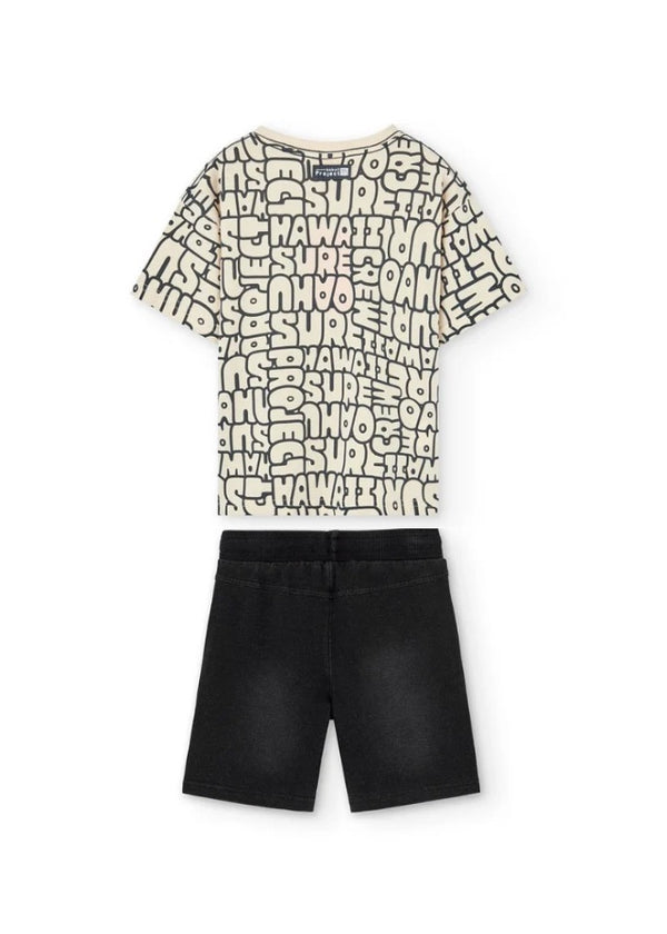 Conj. Camiseta Punto Y Bermudas Felpa Denim