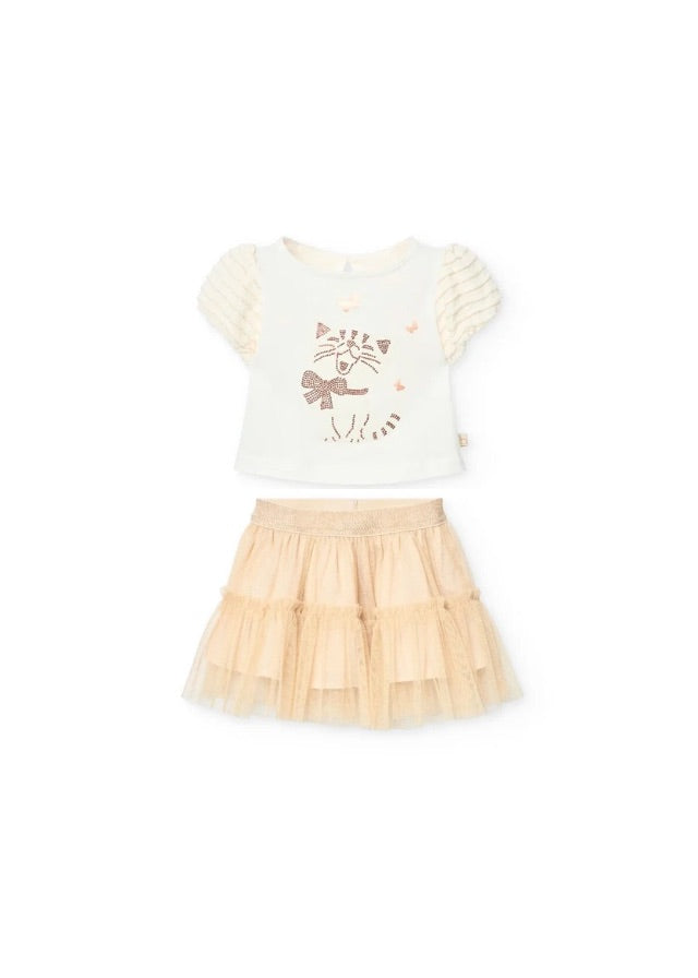 Conj. Camiseta Punto Y Falda Tul