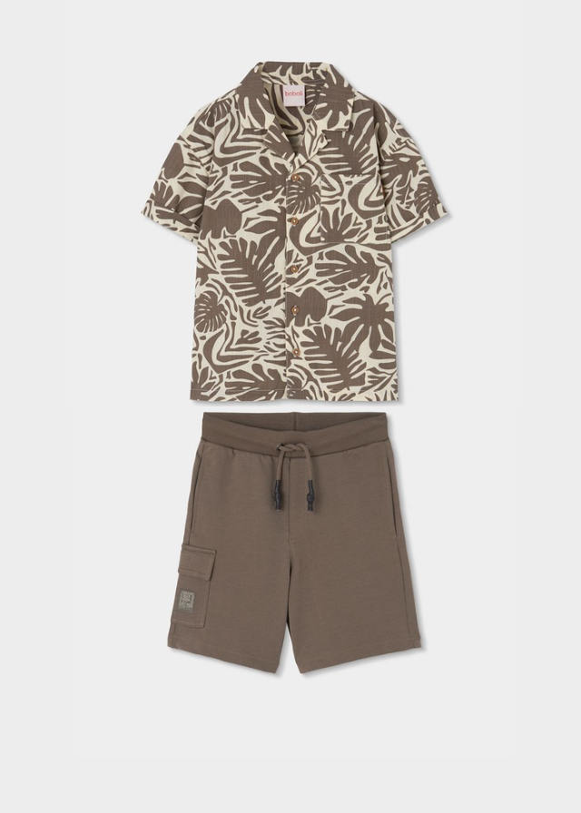 Camisa popelín estampada y Bermuda felpa