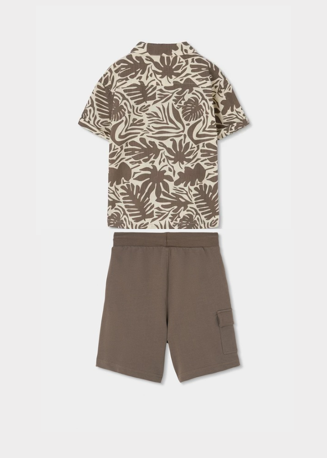 Camisa popelín estampada y Bermuda felpa