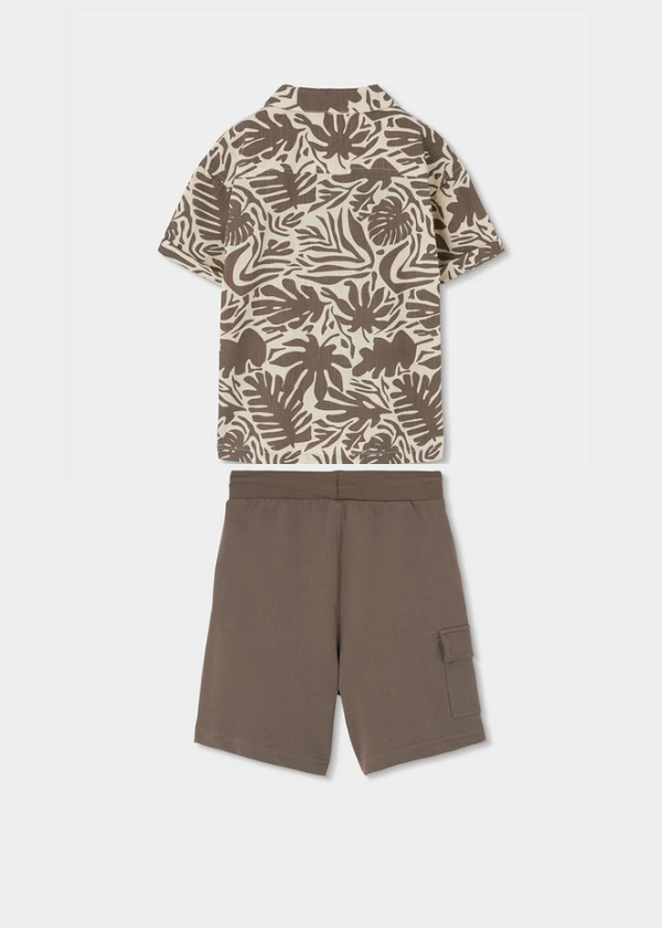 Camisa popelín estampada y Bermuda felpa