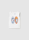Conj. Camiseta m/c aplique-Camiseta tirantes play tablas y Bermuda lino relaxed
