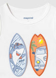 Conj. Camiseta m/c aplique-Camiseta tirantes play tablas y Bermuda lino relaxed
