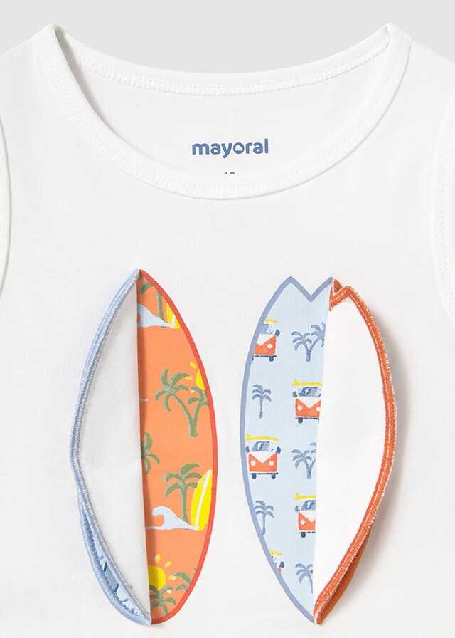 Conj. Camiseta m/c aplique-Camiseta tirantes play tablas y Bermuda lino relaxed
