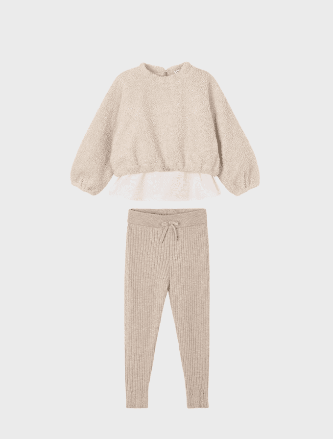 Conj. Pullover combinado borrego y Leggings malla