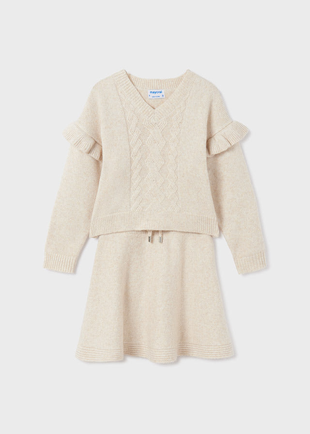 Conj. detalles manga y falda tricot