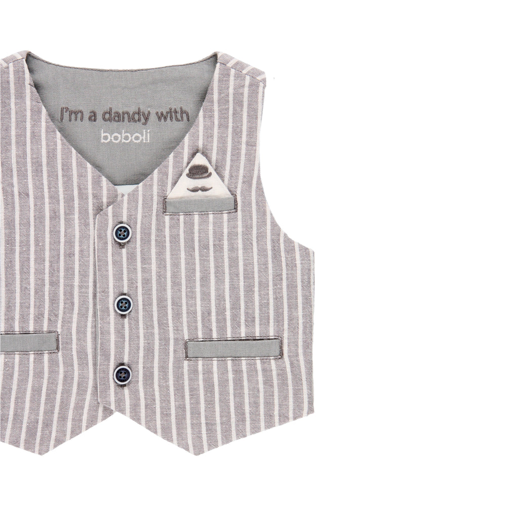 Conjunto chaleco lino listado y bermuda lino de bebe niño