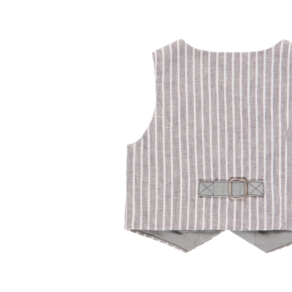 Conjunto chaleco lino listado y bermuda lino de bebe niño