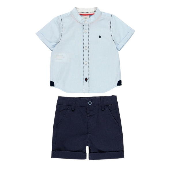 Conjunto camisa fil a fil m/c y bermuda satén elástico