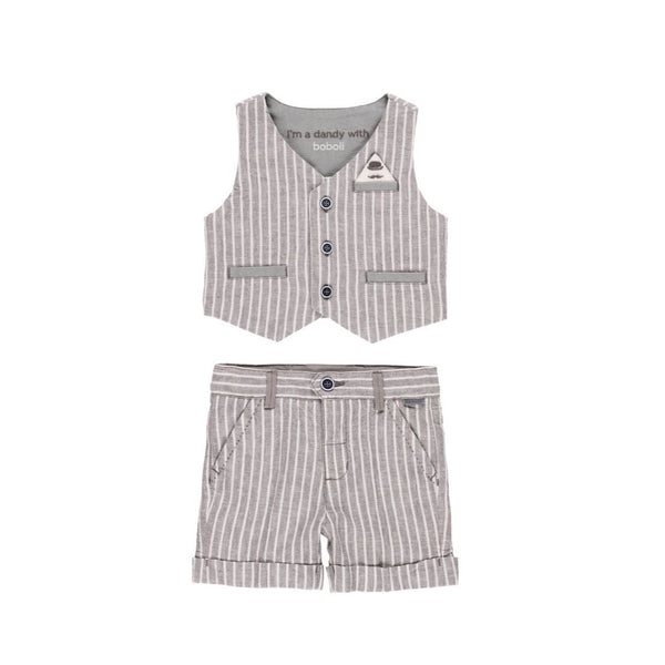 Conjunto chaleco lino listado y bermuda lino de bebe niño