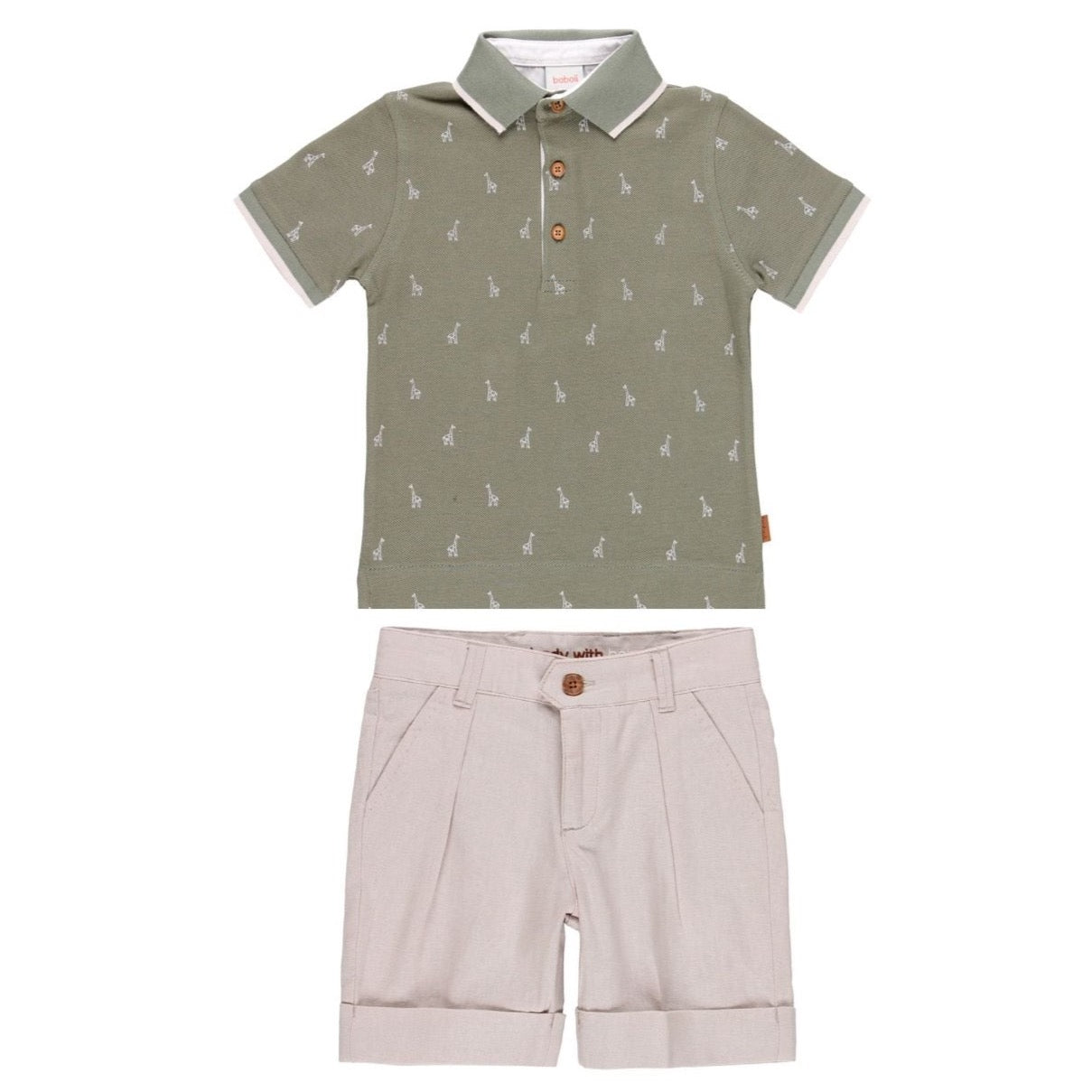 Conjunto polo piqué estampado y bermuda lino