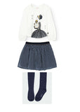 Girl perfume knitted t-shirt set, polka dot chiffon skirt with crystals leotard